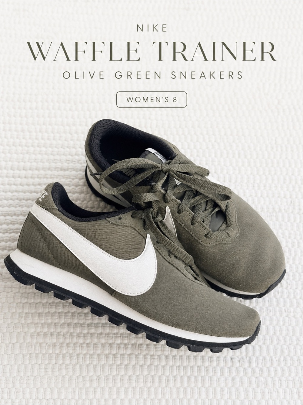 Nike Waffle Trainer Olive Green Suede Sneakers Women’s 8 Retro Run